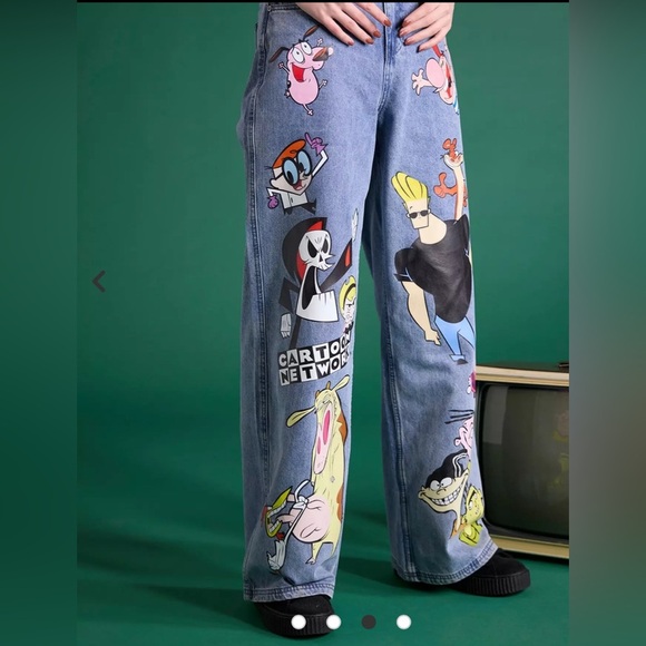 Size 15 Cartoon Network Character Collage Wide Leg Denim Pants - Picture 1 of 11